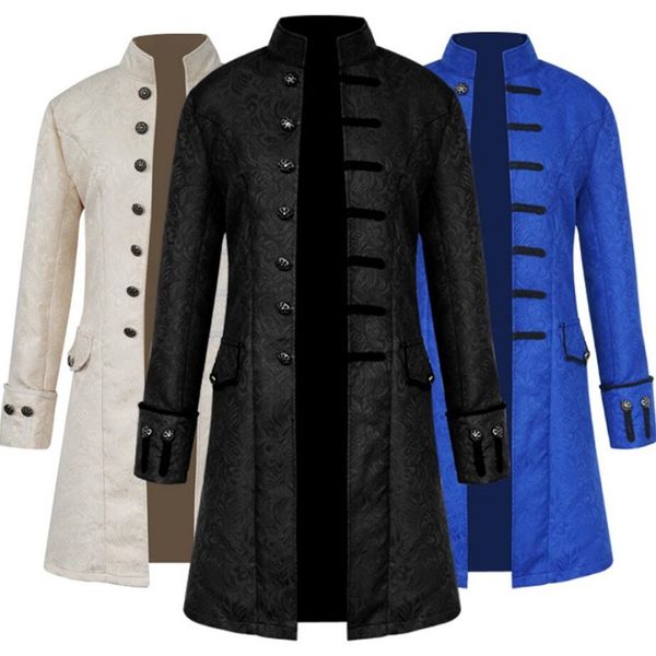 

slim fit mens brocade jacket victorian coat gothic steampunk vintage overcoat male long sleeve coats and jackets, Black;brown
