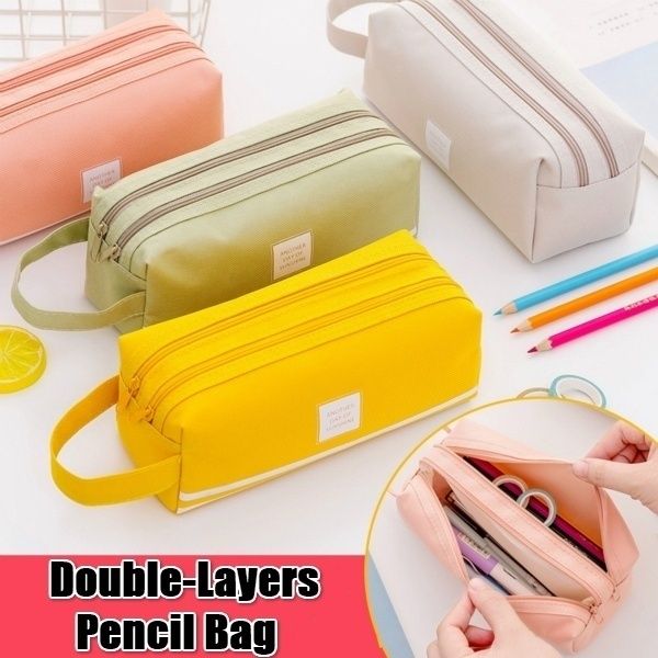 

solid large capacity pen pencil bag storage case makeup pouch cute stationery bag fountain pen case