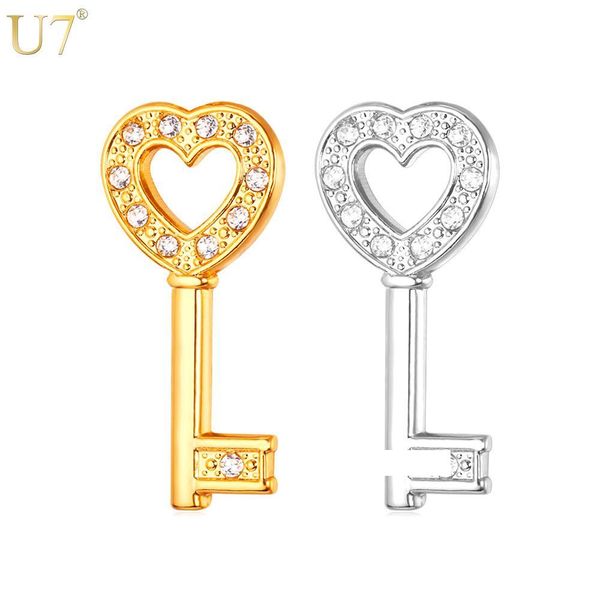 

unique key brooches with heart jewelry women romantic gift wholesale 18k real gold plated crystal brooch pin key chain jewelry b112, Gray