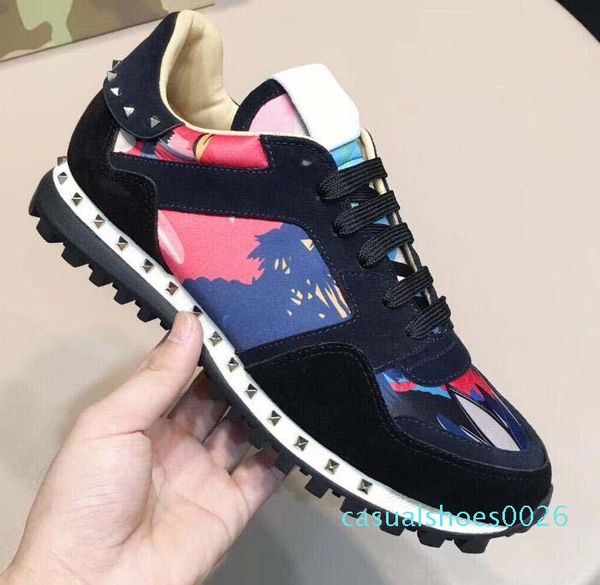 

new shoes fashion studed camouflage casual shoes footwear men women flats luxury designer rockrunner trainers casual shoes c26, Black
