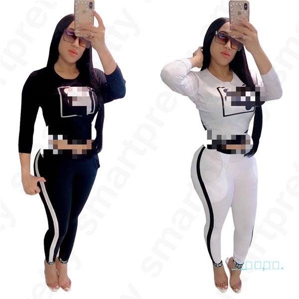 

women design f print tracksuit outdoor ladies short sleeved t-shirt+leggings short 2 pieces clothing sets brand casual sportswear d32511, White