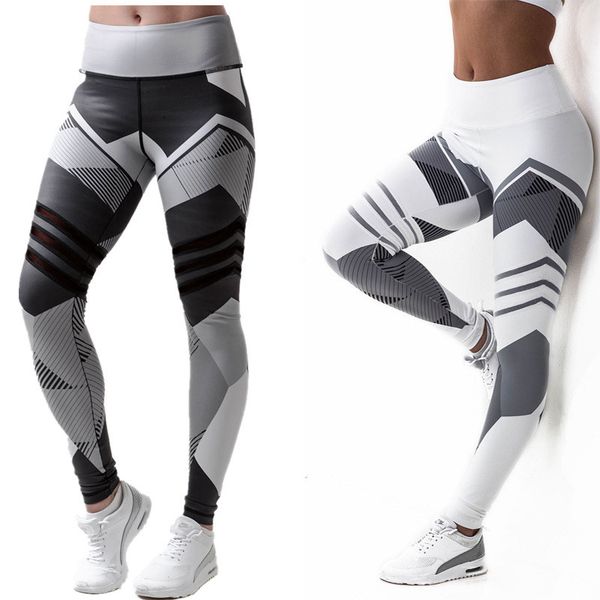 

sale women leggings high elastic leggings printing women fitness legging push up pants clothing sporting leggins, Black;white