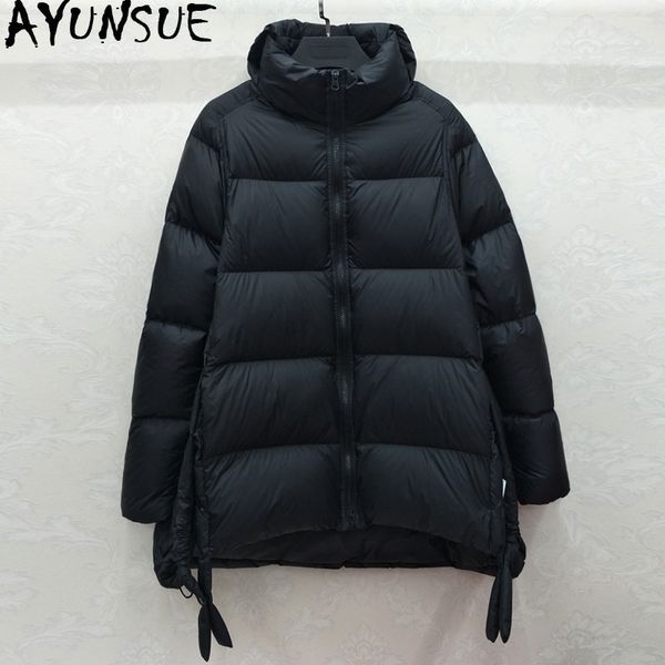 

women's down & parkas ayusnue autumn winter jacket puffer coat korean parka elegant warm white duck jackets veste femme kj3865, Black