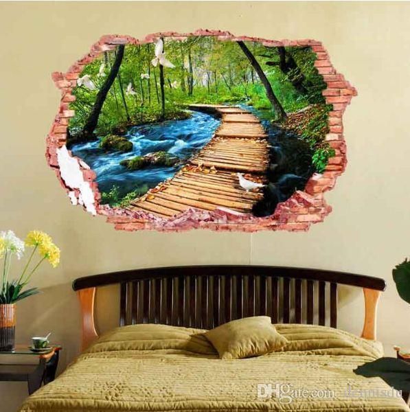 

3d diy nature landscape 50cm*70cm pvc wall decal adhesive and removable landscape wall stickers mural art home decor