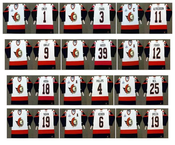

vintage ottawa senators jersey 9 martin havlat 39 dominik hasek 12 mike fisher 1 ray emery 3 zdeno chara 11 daniel alfredsso retro hockey, Black;red