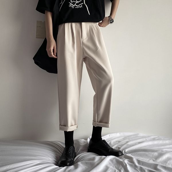 

men's casual trousers 2020 spring and summer new solid color casual cropped pants young personality fashion trend men's clothing, White;black