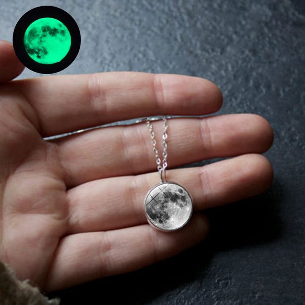 

liebe engel glowing in the dark galaxy moon small size pendant necklace for women jewelry vintage silver color chain