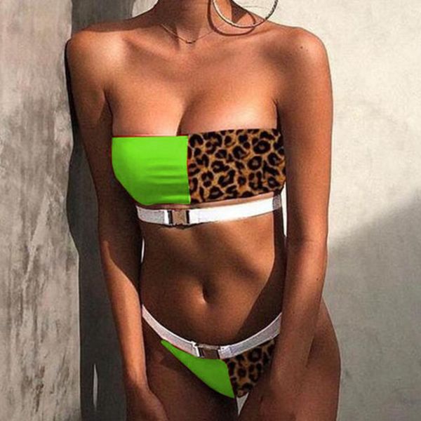 

new brazilian thong bikini buckle patchwork leopard women push up swimsuit beach swimwear bathing suit girl swimming suit, White;black