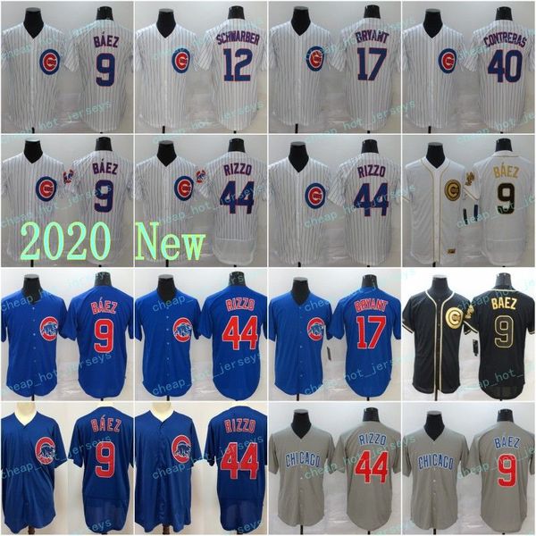 

2020 men 9 baez 17 bryant 44 rizzo 12 schwarber 22 heyward 40 contreras coolbase flexbase baseball jerseys blue white home road stitched, Blue;black