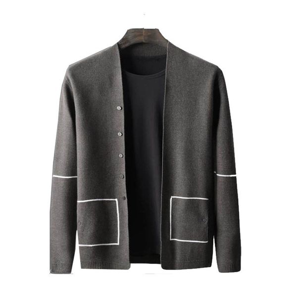 

2020 autumn and winter new men's sweater solid pinstripe long sleeve cardigan sweater autumn fashion warm jacket r, White;black