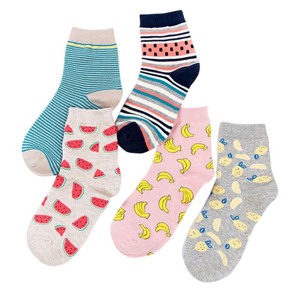 

Fashion Sock Fresh Fruit Banana Watermelon Pattern Funny Funny Women Sock Breathable Comfortable Simple Girl Combed Cotton Sock