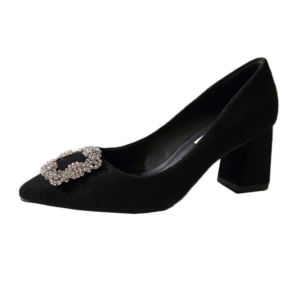 

feeltime thick heel single shoe woman in spring and autumn of 2018, Black