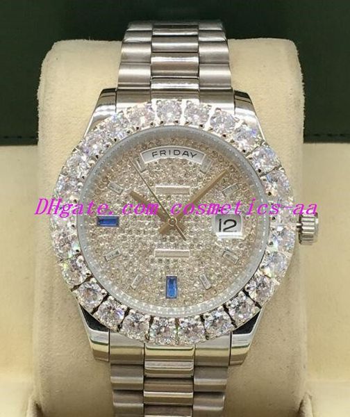 

luxury watch 3 style mens 228348 bigger diamond bezel red diamonds dial 43mm calendar automatic fashion men's watches wristwatch, Slivery;brown