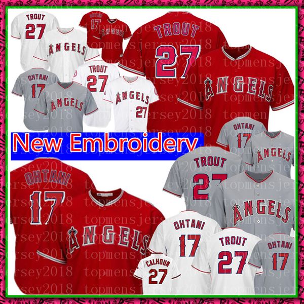 

Los Angeles 17 Shohei Ohtani 27 Mike Trout Angels Jersey Men Majestic White Red Grey Retro FlexBase CoolBase Baseball Jerseys