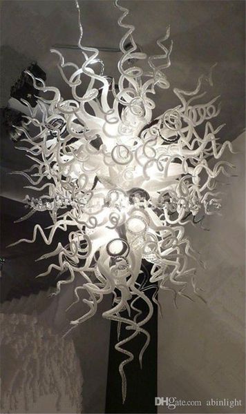 

100% Handmade White Blown Murano Glass Chandelier LED Light Source AC 110V 120V 220V 240V Modern Art Decor Chandelier for Villa Decor