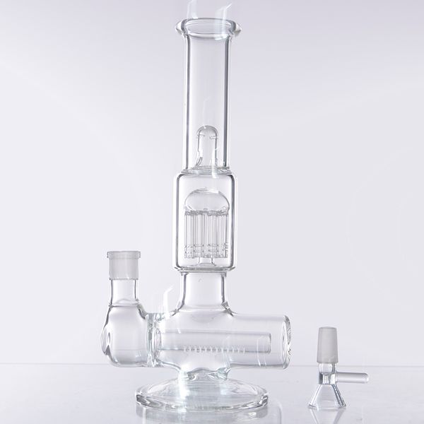 Narghilè da 10 pollici Doppio filtraggio Bong in vetro trasparente Inline Perc Mushroom Oil Rigs Recycler Dimensioni tubo dell'acqua per fumatori con giunto da 14,4 mm