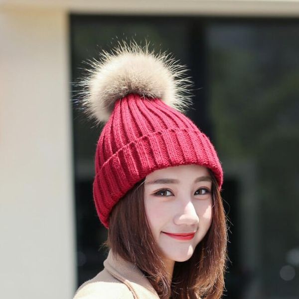 

fashion woman pompom ball hat solid color winter warm knitted hats classic outdoor ski beanie cap a0056, Blue;gray