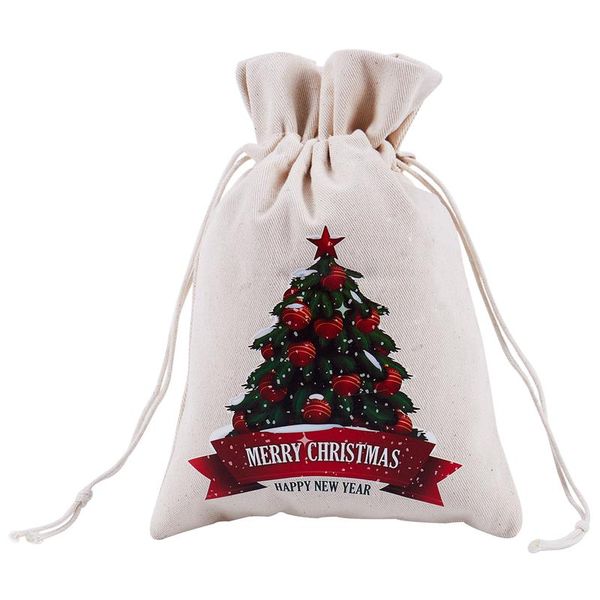 

1 creamy-white canvas creative christmas christmas tree pattern storage bag / drawstring bags / gift candy bag size: 16Ã23.5cm