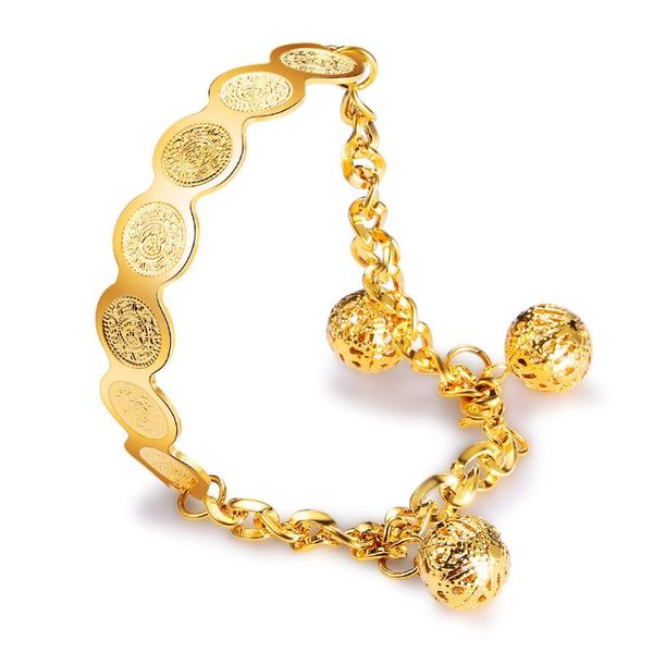

js & sth vintage muslim arabic coins totem bangles for women gold-color open charm bracelet jewelry, Black