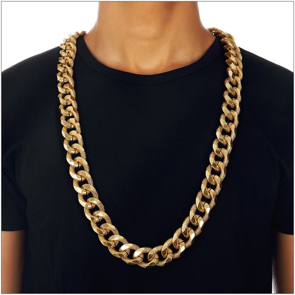 

embossed thick scrub style necklace hip hop simple gold silver aluminum chain thick necklace exaggerated big chain for men's