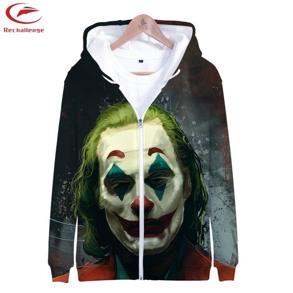 

joker zipper hoodies 2019 men's fashion zip jacket trend joker men's new 3d sports zip jacket, Black