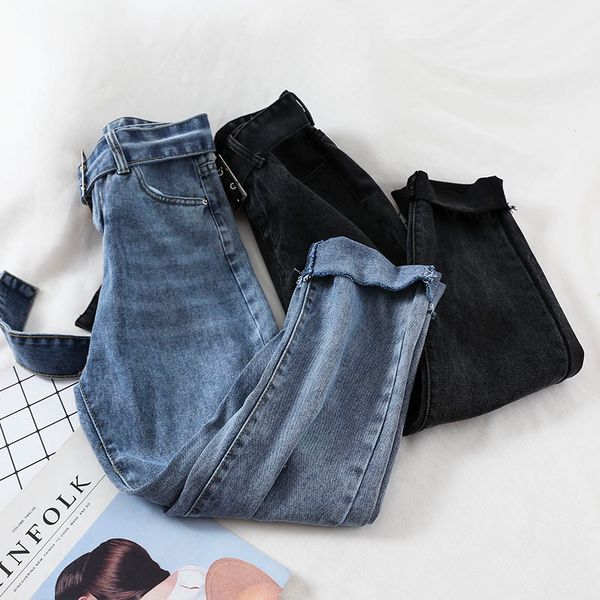 

2019 new fashion women's jeans han fan temperament high waist loose slim casual simple versatile jeans tide g710, Blue