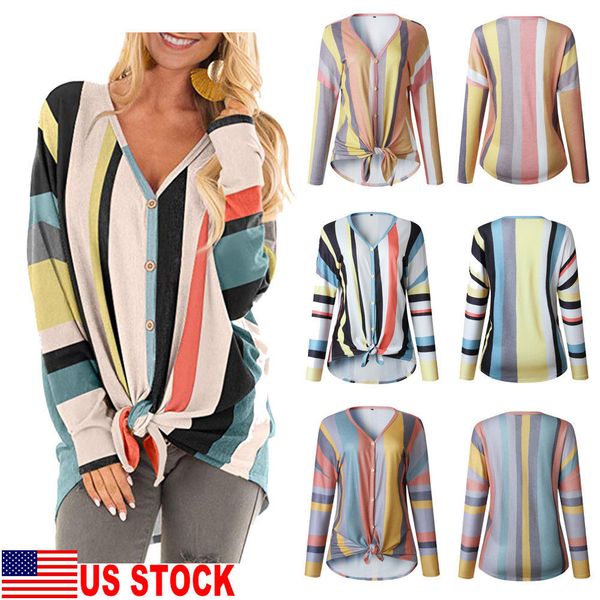 

hirigin new women t shirt autumn fits long sleeve striped clothes women fashin casual loose stripe v-neck t-shirt 2019 new