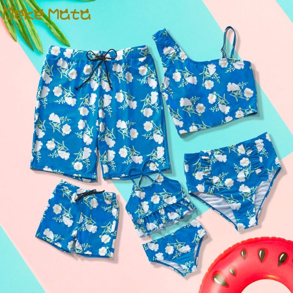 

семья matching swimwear семьи смотри мать дочь бикини купальный костюм мама и мне купальник отец сын плавок одежда, Blue