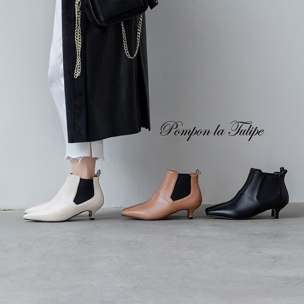 

bhs 9011253 stylish pointed toe genuine cow leather elegant 3.5cm thin kitten heel pigskin lining women shoes fashion ankle boot, Black