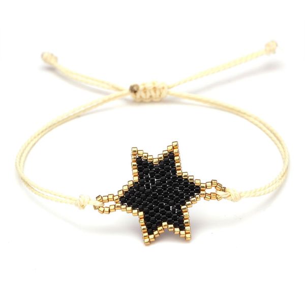 

miyuki glass seed beads handmade jewish star of david bracelet women girl black color beige waxed string braided surf jewelry, Golden;silver