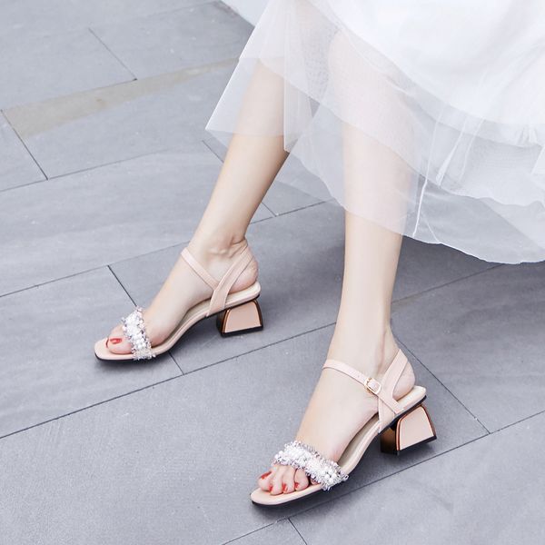 

block heels med buckle strap shoes clear sandals open toe 2020 summer female shoe black shoes for women chunky medium peep