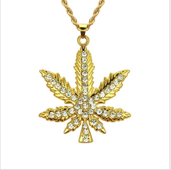 

new jewelry hip-hop diamond maple leaf pendant necklace european and american fashion pendant foreign trade necklace, Silver
