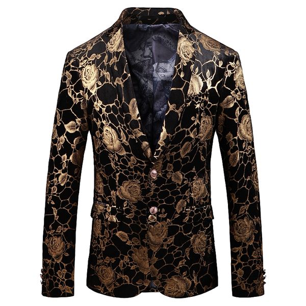 

2019 autumn men suit jacket long sleeve golden rose pattern mens blazer coat asia size s m  xl xxl xxxl xxxxl xxxxxl, White;black