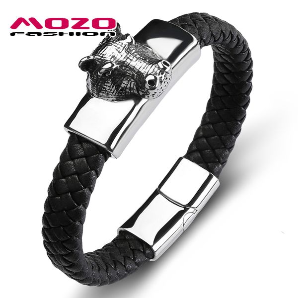 

mozo fashion 2020 punk men bracelet leather animals stainless steel devil bracelet man animal beast religion cuffs jewelry 122, Golden;silver