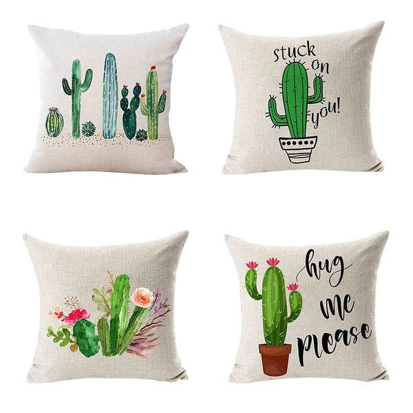 

4pcs/pack 43x43cm tropical plant cactus pattern linen throw pillow covers pillow case for sofa office home decor cushion cojines