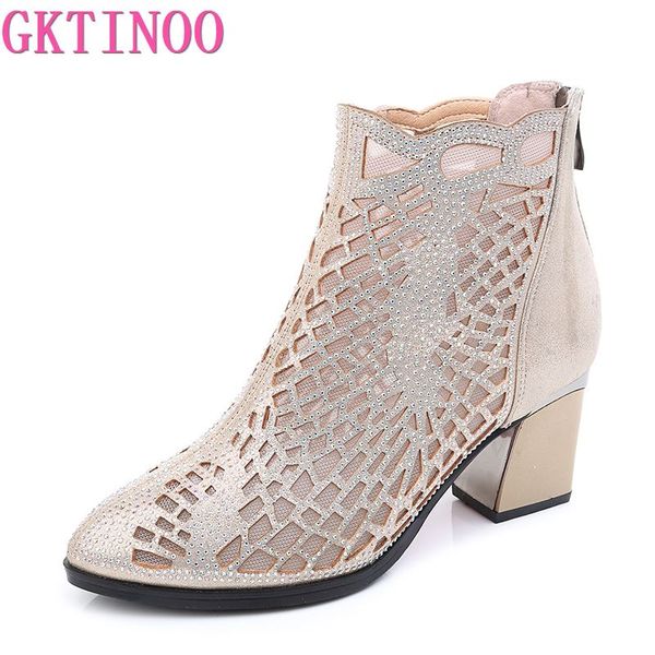

gktinoo new women boots summer shoes 2019 thick heel hollow mesh boots fashion sandals breathable female shoes, Black