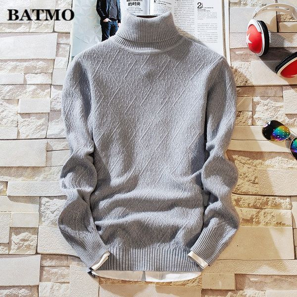 

batmo 2019 autumn new arrival men's turtleneck knitted sweater,fashion pattern keep warm sweater men,5 color,size -3xl, White;black