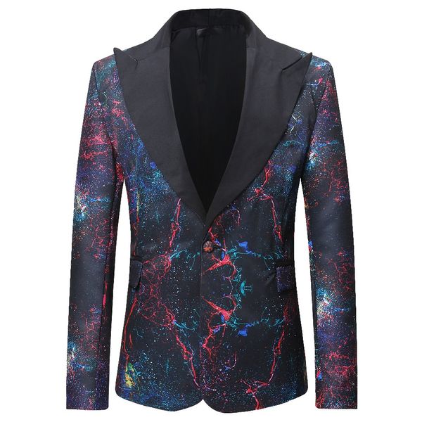 

2018 new brand tide mens fashion starry sky print blazer design plus size hip hop casual male slim fit suit jacket singer button, White;black