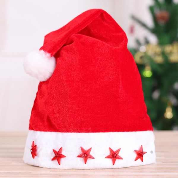 Xmas Party LED Natal Hat Beanie Hat incandescência luminosa LED vermelho intermitente Estrela de Santa Para Adulto LX4315