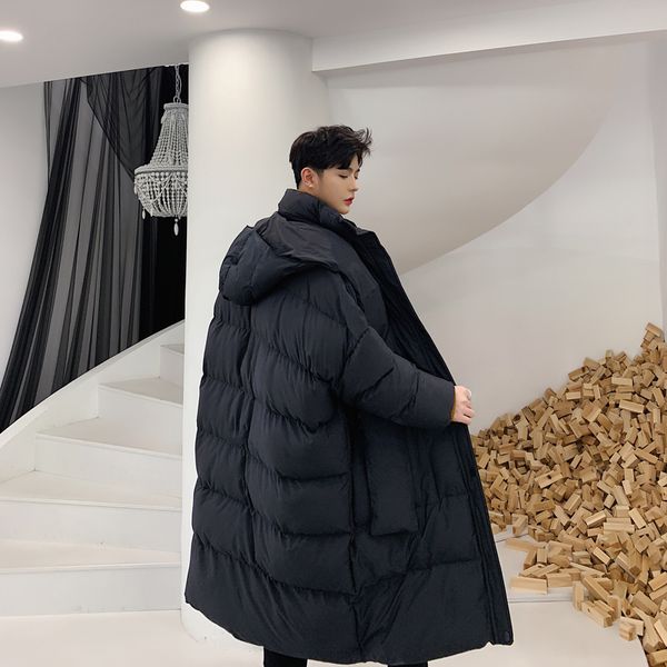 

men parkas winter coat oversize hat detachable hooded black cotton padded jacket overcoat male streetwear long parkas outerwear