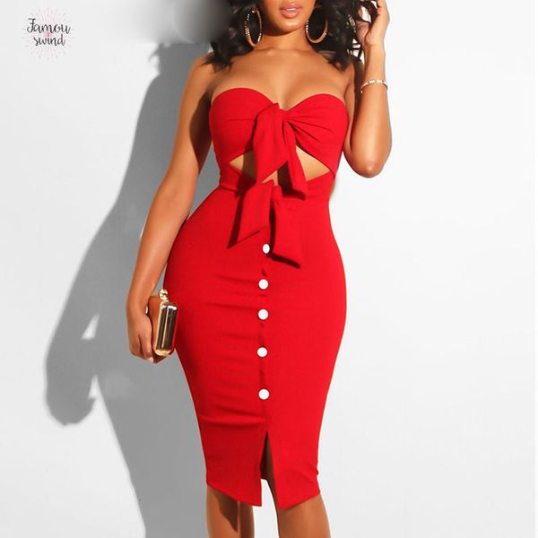 

women dress hollow out summer red bodycon split midi party dress elegant black club button strapless casual, Black;gray