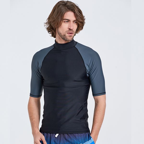 

men's short sleeve rashguard swim shirt uv sun protection upf 50+ tight-fit black/grey rash guard swim tee sun shirt boys youth