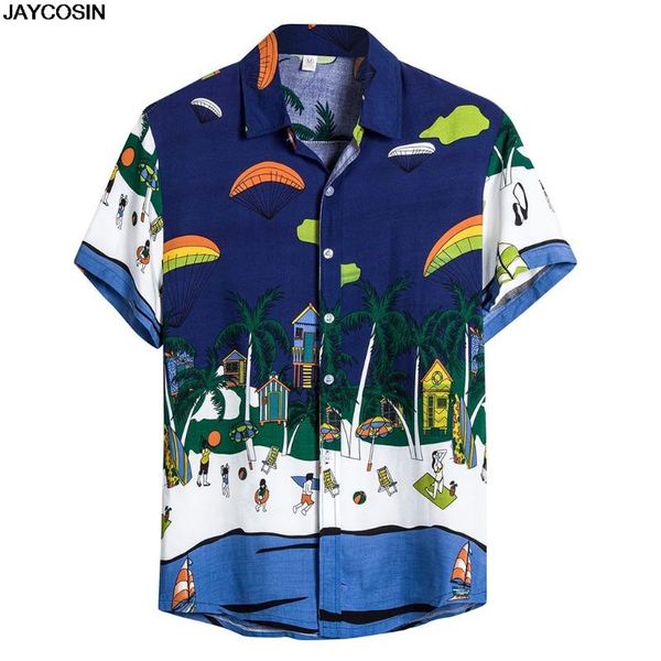 

klv shirts mens summer ethnic short sleeve loose casual cotton printing hawaiian shirt beachwear for gift 2020 new 0406, White;black