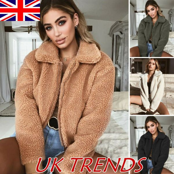 

новый модный женский зимний медвежонок руно fur пушистый zip пальто куртки перемычка outwear, Black