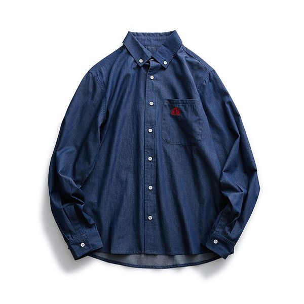 

men denim shirt 2020 autumn letter embroidery man long sleeve 100%cotton turn-down collar basic casual men's clothing y1935, White;black