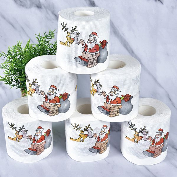 

christmas creative gift web paper santa claus color printed toilet paper new year cute towel, White