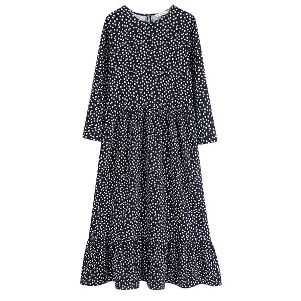 

rr casual loose o neck dresses women fashion dot printed dress women elegant ankle length dresses female ladies jn, Black;gray
