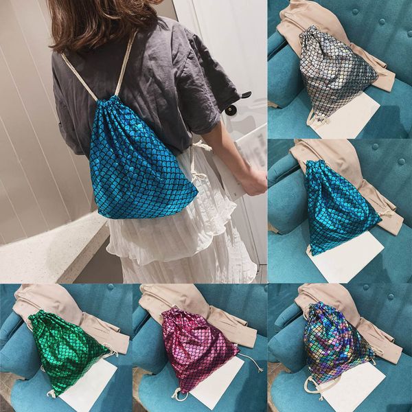 

ishowtienda women fish-scale pattern shoulder bag messenger bag drawstring backpack worek plecak sznurek #y3