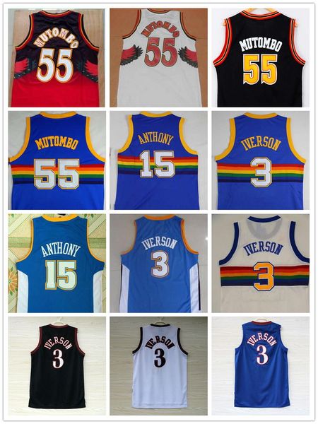 

55 dikembe mutombo jer ey 3 allen iver on jer ey 15 carmelo anthony jer ey red blue white titched hirt