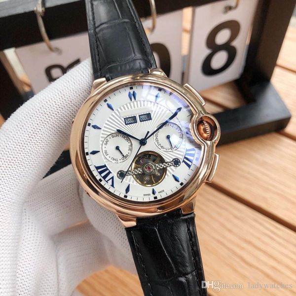 

fine mens watch automatic mechanical movement 316 stainless steel case imported calfskin strap weekday display luxury men watch with box, Slivery;brown